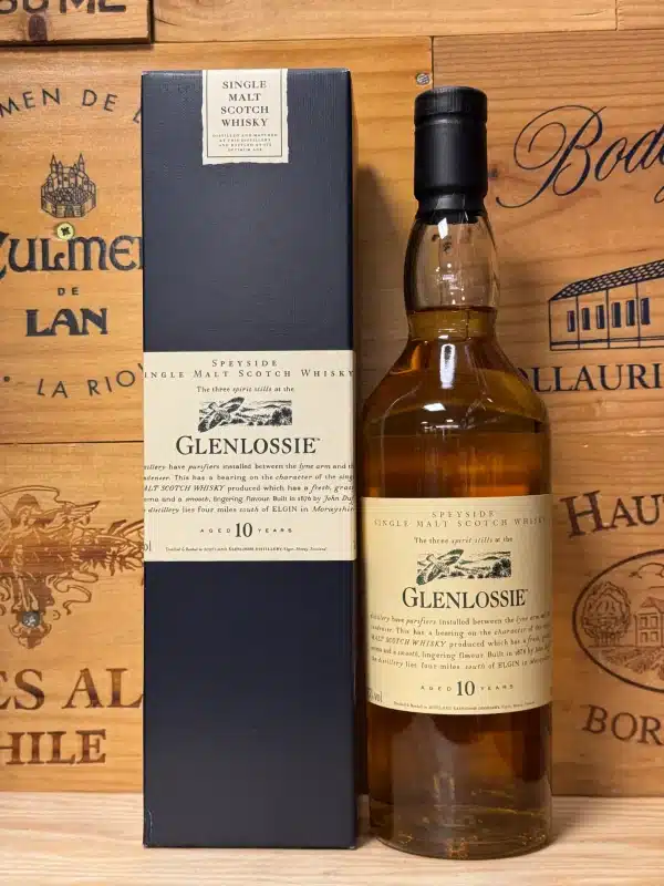 Glenlossie 10 Year Old Flora & Fauna – Speyside single malt whisky in 700ml fles met floraal etiket en heldere goudgele kleur.