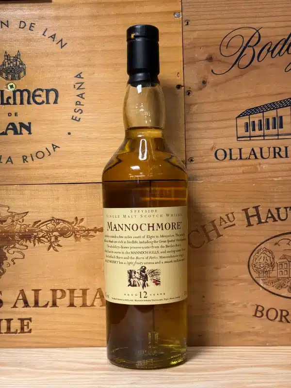 Mannochmore 12 Year Old Flora & Fauna – Speyside single malt whisky in 700ml fles met floraal etiket en heldere amberkleur.