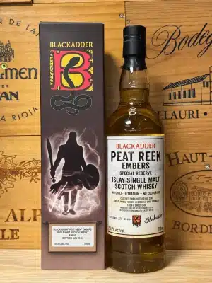 Blackadder Peat Reek Embers 2018 Single Cask emb.6 whiskyfles met rood-zwart etiket.