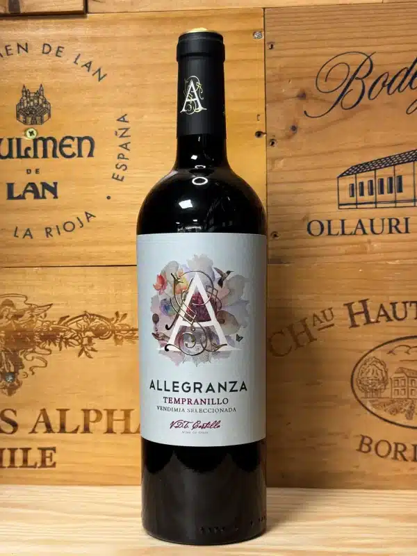 Fles Allegranza Tempranillo – volle Spaanse rode wijn met rijp rood fruit, zachte tannines en een vleugje vanille, uit Castilla-La Mancha.