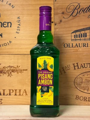 Fles Pisang Ambon The Original – felgroene tropische bananenlikeur, fruitig en ideaal voor cocktails.