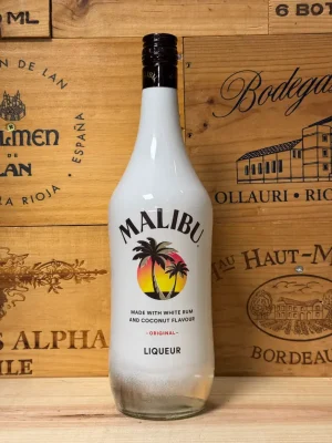 1 liter fles Malibu Original – witte tropische kokoslikeur met zachte smaak en Caraïbische flair, perfect voor cocktails.