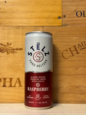 Blikje STËLZ Hard Seltzer Raspberry – lichte hard seltzer met een fruitige frambozensmaak, 4,5% alcohol, suikervrij en laag in calorieën.