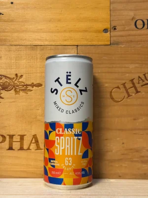 Blikje STËLZ Classic Spritz – bruisende hard seltzer met de smaak van een klassieke spritz, 4,5% alcohol, suikervrij en slechts 63 calorieën per blikje.
