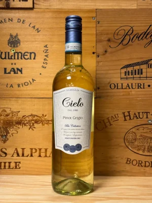 Fles Cielo Pinot Grigio – Italiaanse witte wijn met frisse citrus- en fruittonen, perfect als aperitief of bij visgerechten.