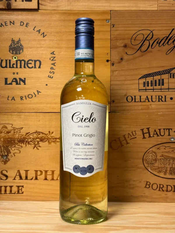 Fles Cielo Pinot Grigio – Italiaanse witte wijn met frisse citrus- en fruittonen, perfect als aperitief of bij visgerechten.