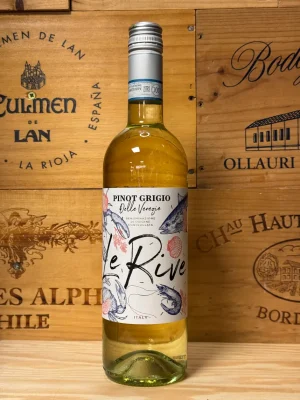 Fles Le Rive Pinot Grigio – Italiaanse witte wijn met peer, appel en citrus, lichtdroog en fris, ideaal bij vis of als aperitief.