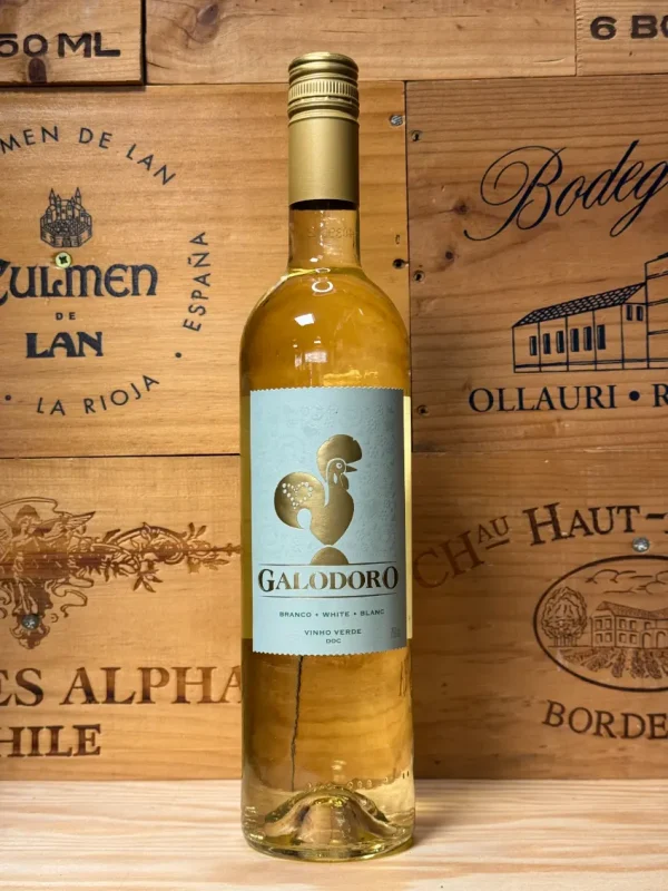 Fles Galodoro Vinho Verde Branco – frisse witte wijn uit Portugal met citrus, appel en bloemen, op basis van Loureiro, Arinto en meer.