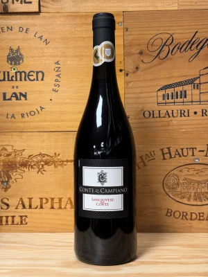 Fles Conte di Campiano Sangiovese – Italiaanse rode wijn met kers, pruim en zachte tannines uit Emilia-Romagna.