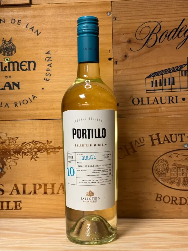 Fles Portillo Dulce Sauvignon Blanc – zoet-fruitige witte wijn uit Argentinië met perzik, ananas en citrus