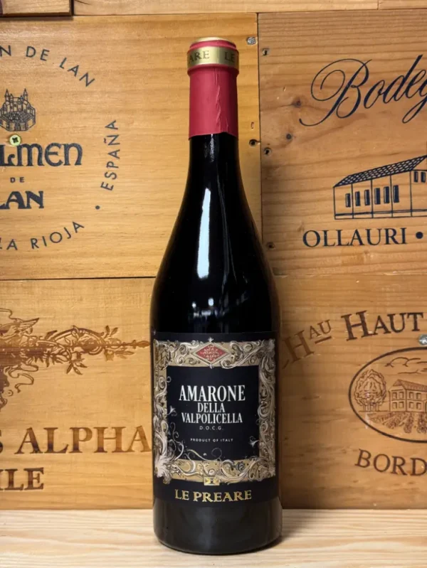 Fles Le Preare Amarone della Valpolicella – Dieprode wijn uit Veneto met rijp fruit, rozijnen en kruidige tonen