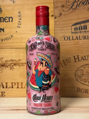 Fles Cream Heroes Pancho Sandía met zomerse uitstraling en opvallend stripdesign, smaak van watermeloen en tequila.