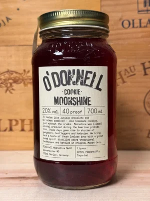 Mason Jar O’Donnell Moonshine Cookie – romige likeur met koekjes-, chocolade- en karamelsmaak, vegan en 20% alcohol