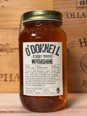 Mason Jar O'Donnell Sticky Toffee – romige likeur met toffee- en karamelsmaak, 25% alcohol, handgemaakt in Duitsland