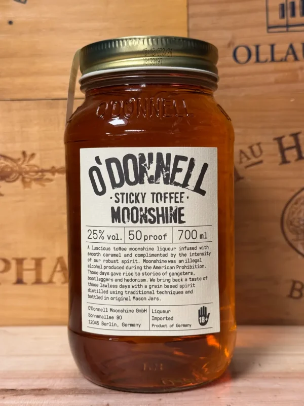 Mason Jar O'Donnell Sticky Toffee – romige likeur met toffee- en karamelsmaak, 25% alcohol, handgemaakt in Duitsland