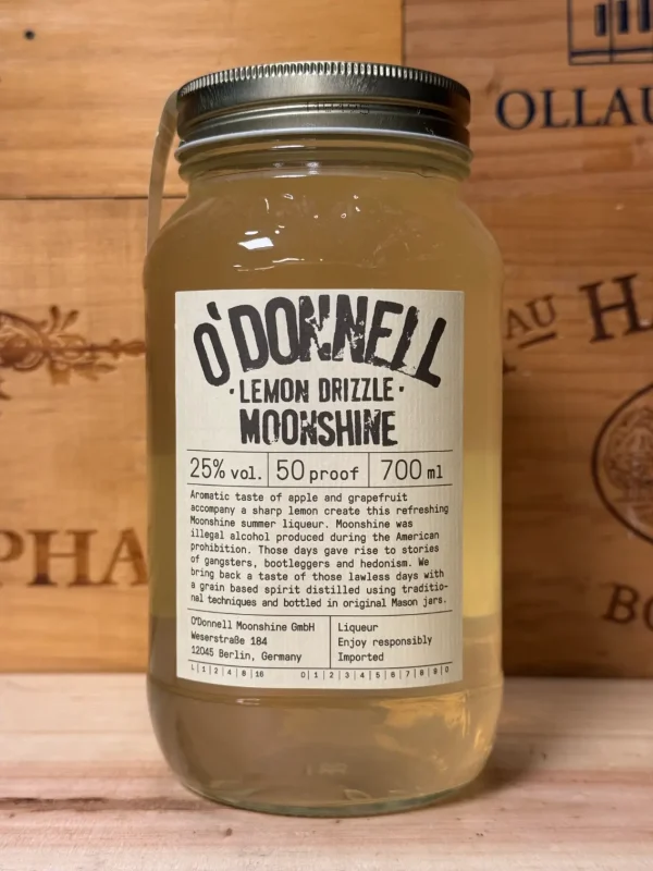 Mason Jar O'Donnell Lemon Drizzle – frisse citroenlikeur met zachte zoetheid, 25% alcohol, vegan en glutenvrij