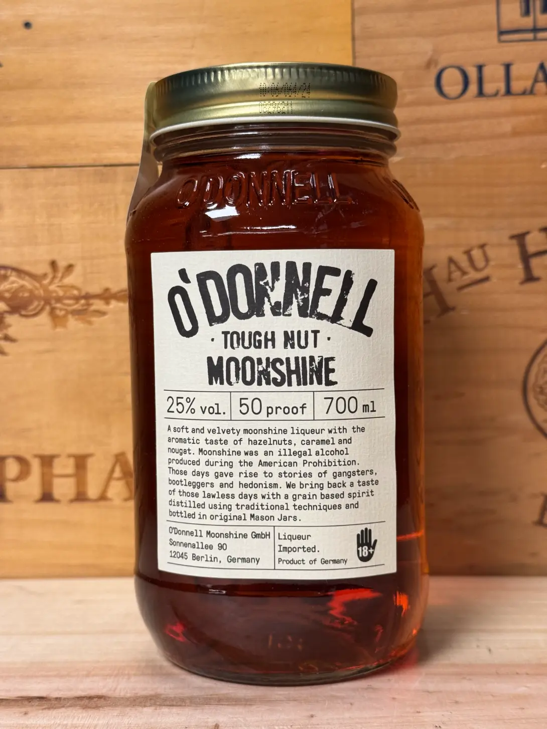 Mason Jar O'Donnell Tough Nut – hazelnootlikeur met karamel, nougat en whiskytoets, 25% alcohol, vegan en glutenvrij