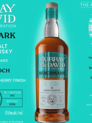 Fles Murray McDavid Benchmark Glen Garioch 14Y – Highland single malt whisky met PX sherry finish, tonen van fruit, karamel en chocolade.