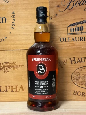 Fles Springbank Palo Cortado 10 Years Old single malt whisky met sherryfinish, turf en fruitige tonen