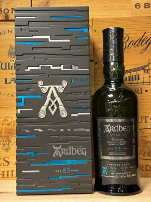 Fles Ardbeg Vintage_Y2K 23 jaar – Limited edition single malt uit 2000, gerijpt op bourbon- en Oloroso sherryvaten