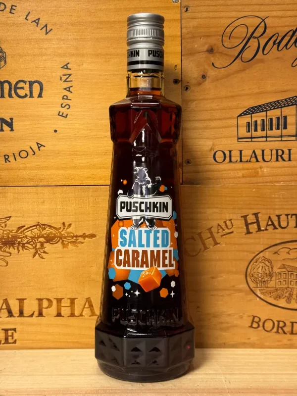 Fles Puschkin Salted Caramel – zoete karamel likeur met zoute toets, ideaal als shot of in cocktails