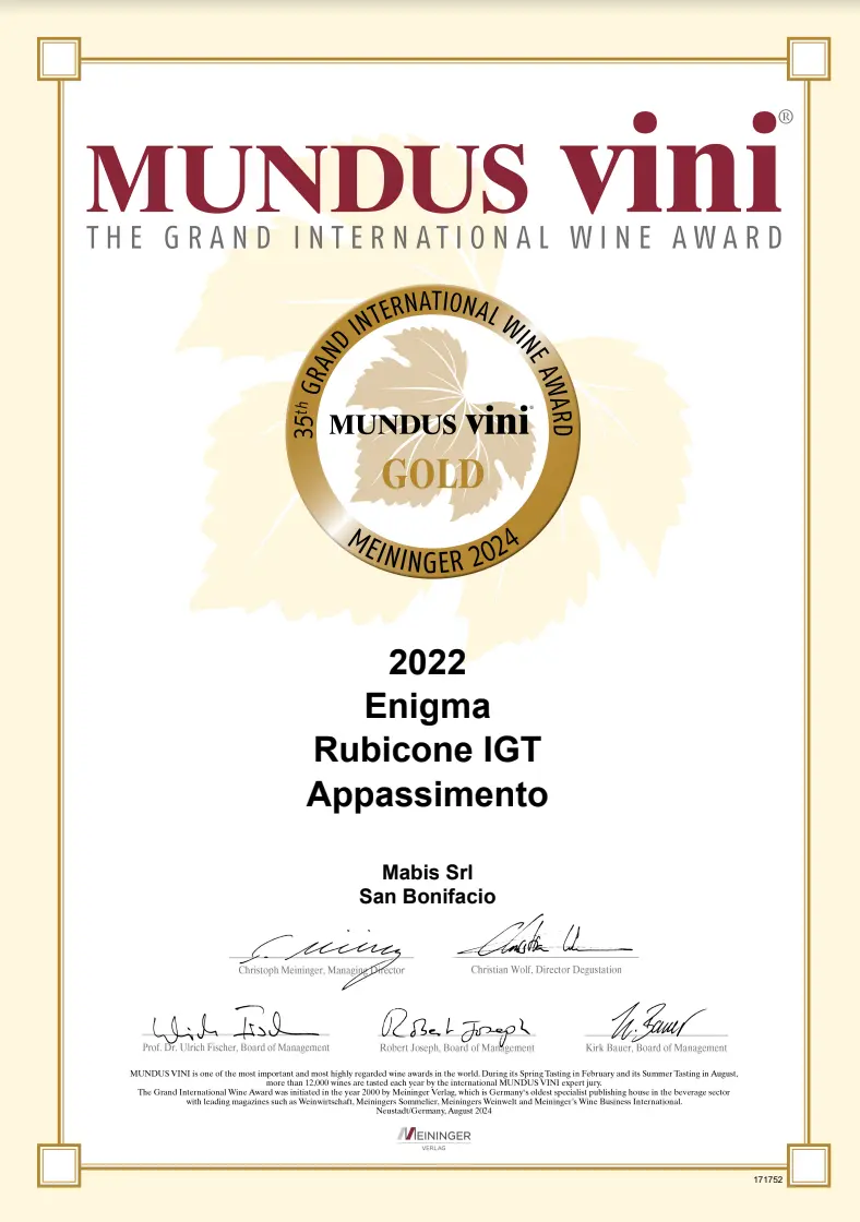 Oorkonde Biscardo Enigma Appassimento Sangiovese Rubicone – bekroonde rode wijn uit Italië met rijke smaak en fluweelzachte structuur.