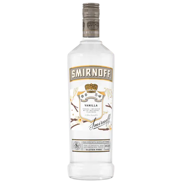 Fles Smirnoff Vanilla vodka 70cl – gearomatiseerde vodka met romige vanillesmaak, verkrijgbaar bij Slijterij Wijnhuis van den Bos
