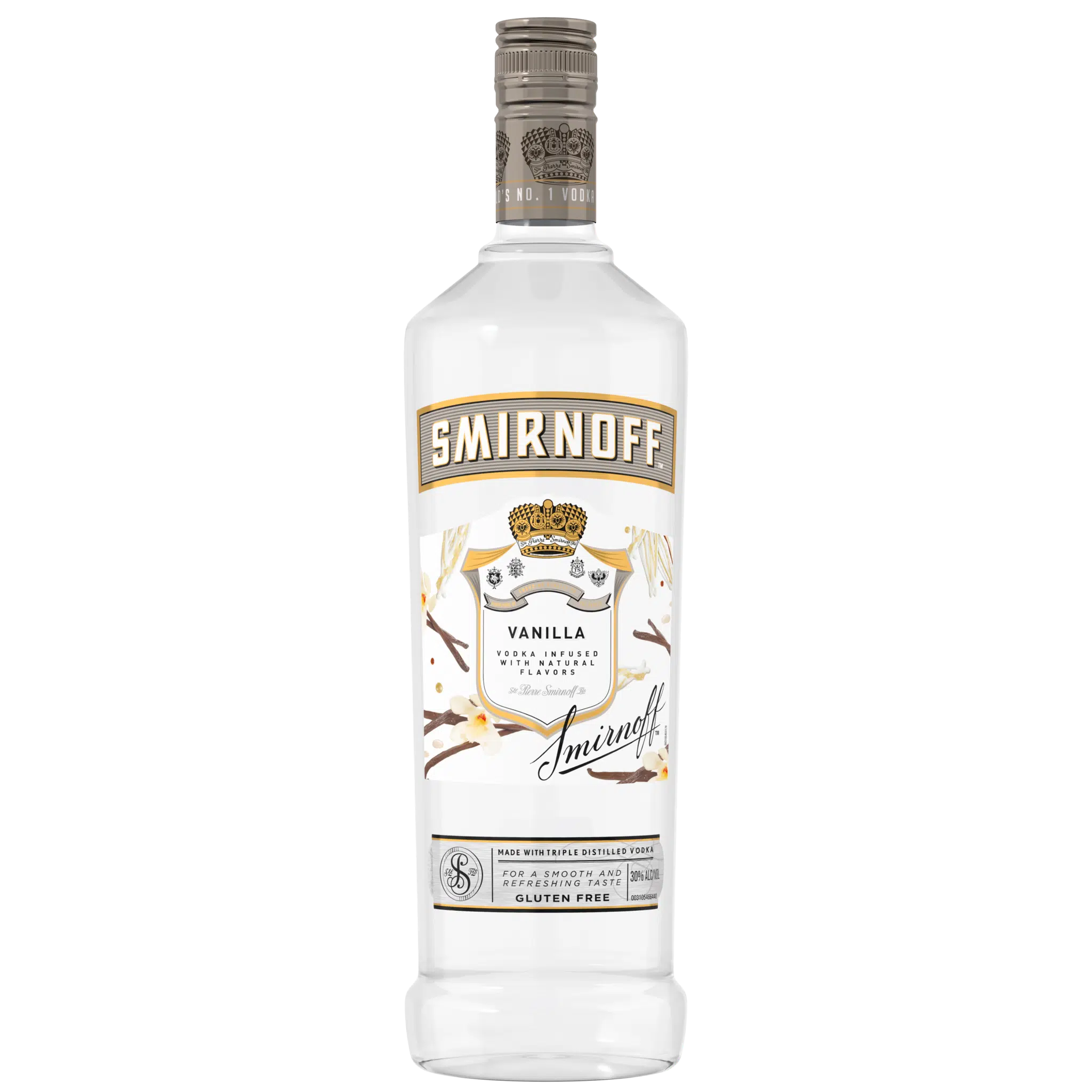 Fles Smirnoff Vanilla vodka 70cl – gearomatiseerde vodka met romige vanillesmaak, verkrijgbaar bij Slijterij Wijnhuis van den Bos