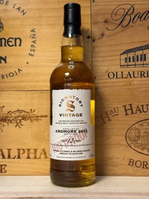 Fles Signatory Vintage Ardmore 2012 12 jaar – 100 Proof – 57,1%, een krachtige Highland single malt met Islay-invloed en bourbonvatrijping.
