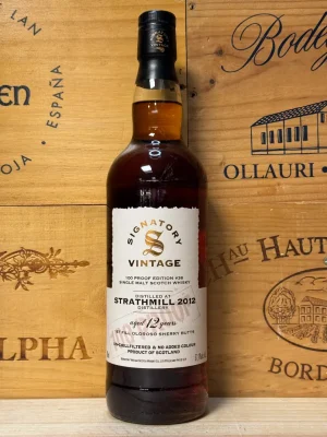 Fles Signatory Vintage Strathmill 2012 12 jaar 100 Proof 57,1% – krachtige Speyside whisky met sherryinvloed.