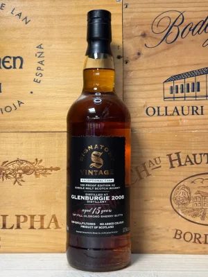 Fles Signatory Vintage Glenburgie 15 jaar 2008 Exceptional Cask – 1st fill Oloroso sherry butt rijping – 57,1% ABV.