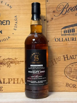 Fles Signatory Vintage Macduff 16 jaar 2007 Exceptional Cask – 1st fill Oloroso sherry butt rijping – 57,1% ABV.