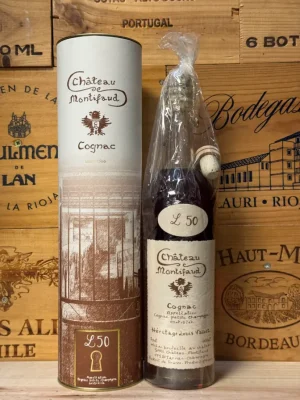 Fles Château Montifaud L50 Cognac – luxe, 50 jaar gerijpt, exclusieve Grande Champagne cognac.