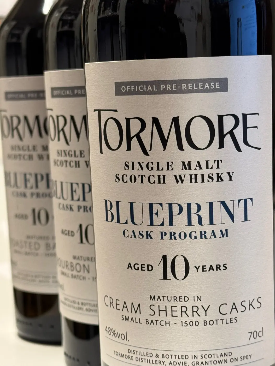 “Tormore Blueprint Cask Program – drie 10 jaar oude whisky’s: Cream Sherry Cask, Bourbon Barrels en Toasted Barrels”