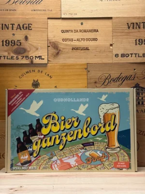 Bier Ganzenbord geschenkverpakking met 4 flesjes bier, Duyvis borrelnootjes en een ganzenbordspel – ideaal als origineel biercadeau.
