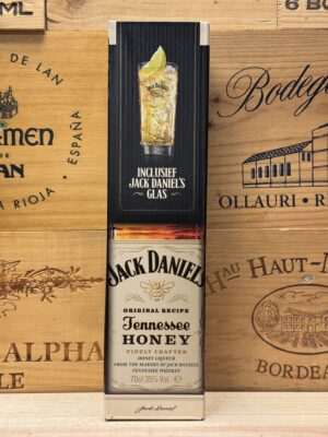 Jack Daniel’s Tennessee Honey 0,7L geschenkverpakking met glas – luxe whiskeycadeau met zachte smaak van honing en klassieke uitstraling.
