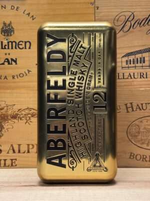 Aberfeldy 12 Year Old in gouden blik – luxe Highland single malt whisky met honingachtige smaak in stijlvolle metalen geschenkverpakking.