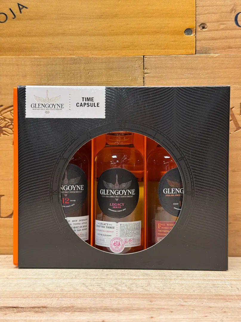 Glengoyne giftpack met 3x5cl – 12 Year Old, Legacy en 18 Year Old in luxe doos. Highland whiskyset, ideaal als cadeau of relatiegeschenk.