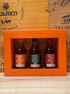 Glenmorangie giftpack met 3x10cl – 12 Year Old, 14 Year Old Quinta Ruban en 15 Year Old Lasanta in luxe doos. Highland whiskyset, ideaal als cadeau of relatiegeschenk.