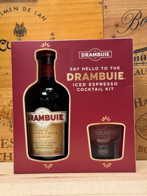 Drambuie geschenkverpakking met een fles Drambuie en luxe glas in stijlvolle doos.