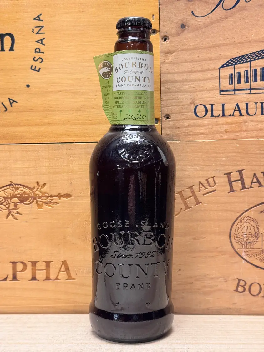 Fles Goose Island Brand Caramella Ale 2020 barrel aged wheatwine ale gerijpt op bourbonvaten.