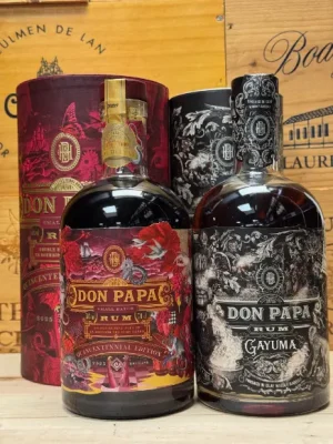 Don Papa Quincentennial Port Cask premium rum in luxe fles met portvataffinage en warme amberkleur.
