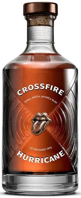 Fles Crossfire Hurricane Reserve Rum by The Rolling Stones 2026 Release met luxe uitstraling en donkere gouden kleur