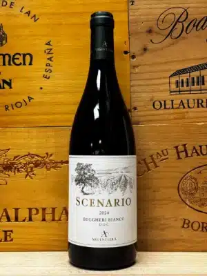 Fles Argentiera Scenario Bolgheri Bianco Vermentino witte wijn van Tenuta Argentiera uit Toscane.